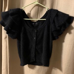 Ryu crop black ruffle sweater S